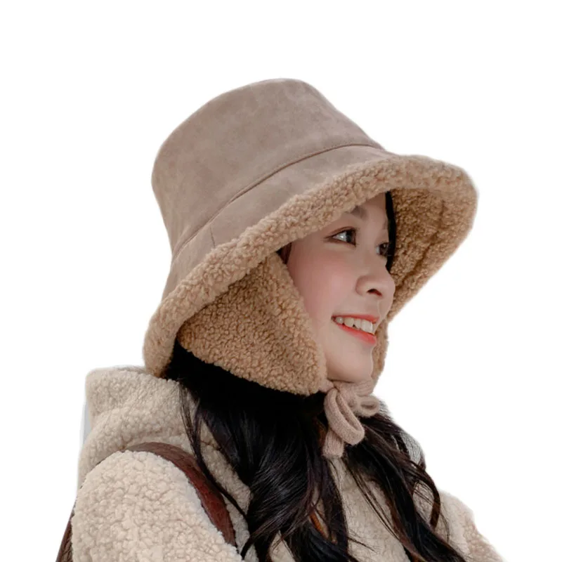 

SUOGRY Women Bucket Hats New Lamb Hair Bucket Hat Female Winter Thick Warm Hats