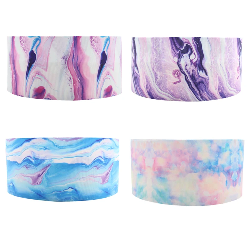 

Q&N ribbon 16mm 22mm 25mm 38mm 50mm 75mm Tie-dye Printed Grosgrain Ribbon Webbing 50yards/roll For Hair Tie Free Shipping