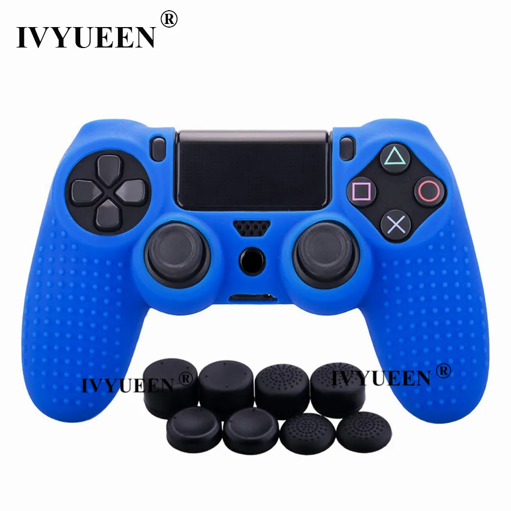 Синий IVYUEEN для playstation 4 PS4 Pro тонкий силиконовый гелевый чехол-накладка с 8 аналоговыми ручками - Цвет: Синий