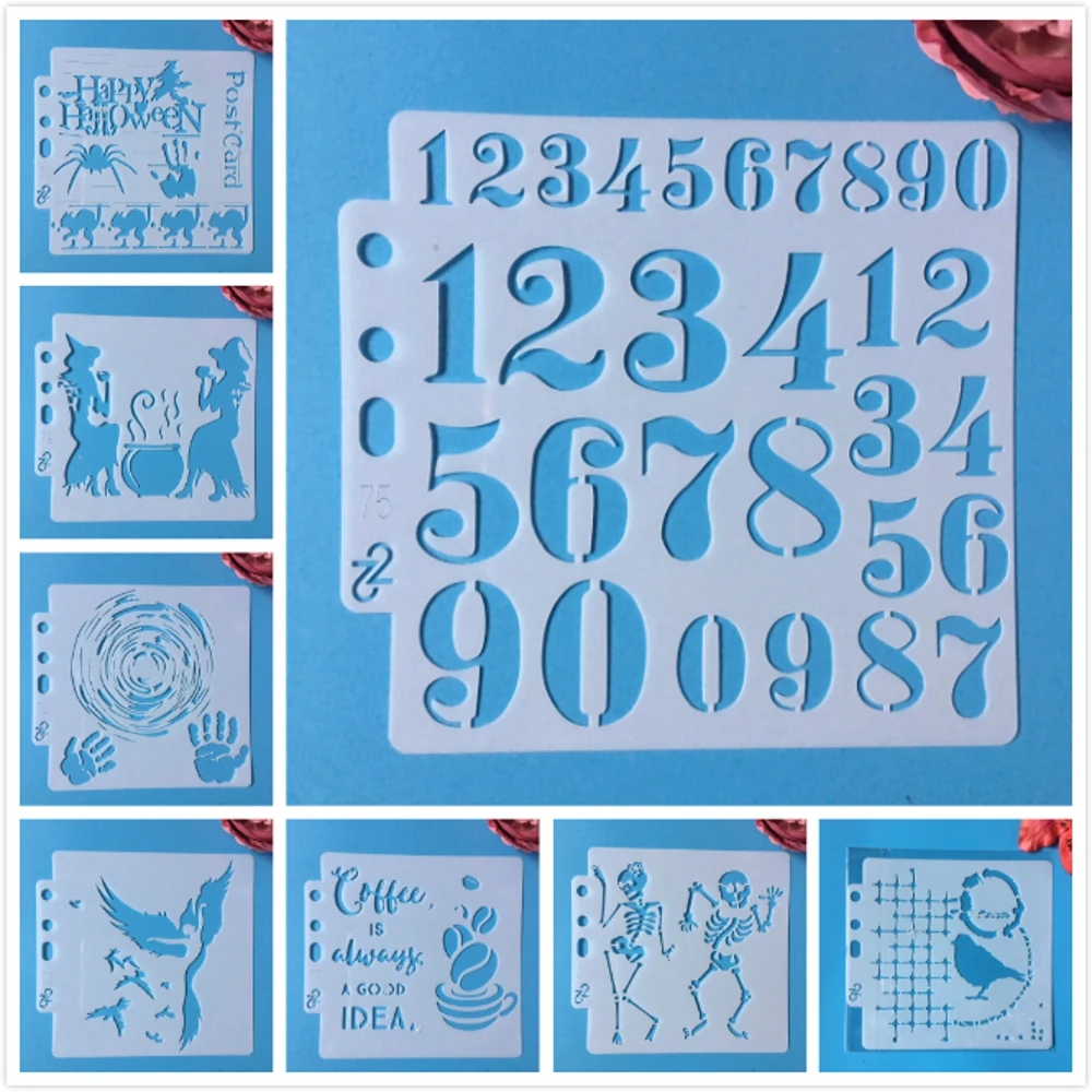 

8 шт., трафареты для раскрашивания кофейной ведьмы, 14 х13 см