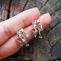 new retro silver funny frog earrings womens european and american fashion creativity national style earrings