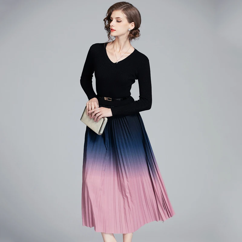 Fitaylor новинка сексуальное v-образный вырез вязаное плиссированное длинное платье