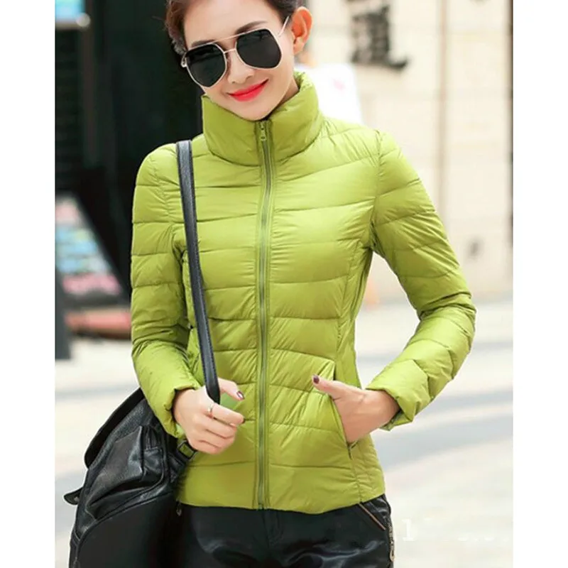 Autumn and Winter New Fashion Thin Cotton-padded Jacket Ladies Stand Collar Slim Korean Warm White Duck Down Outdoor Leisure