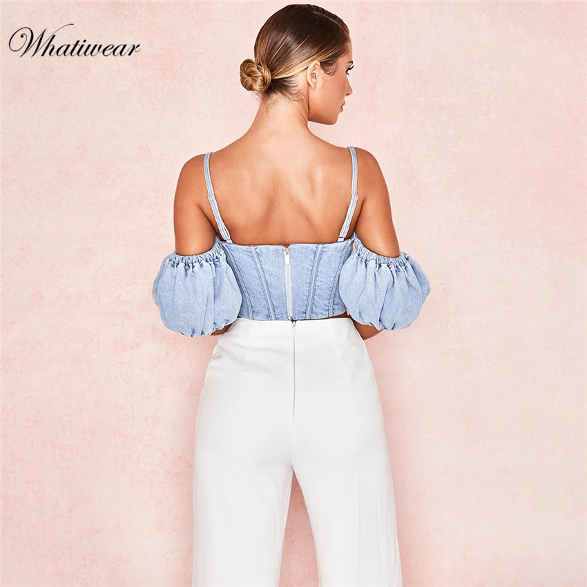 Whatiwear Осенний женский Джинсовый укороченный топ на бретелях уличная одежда