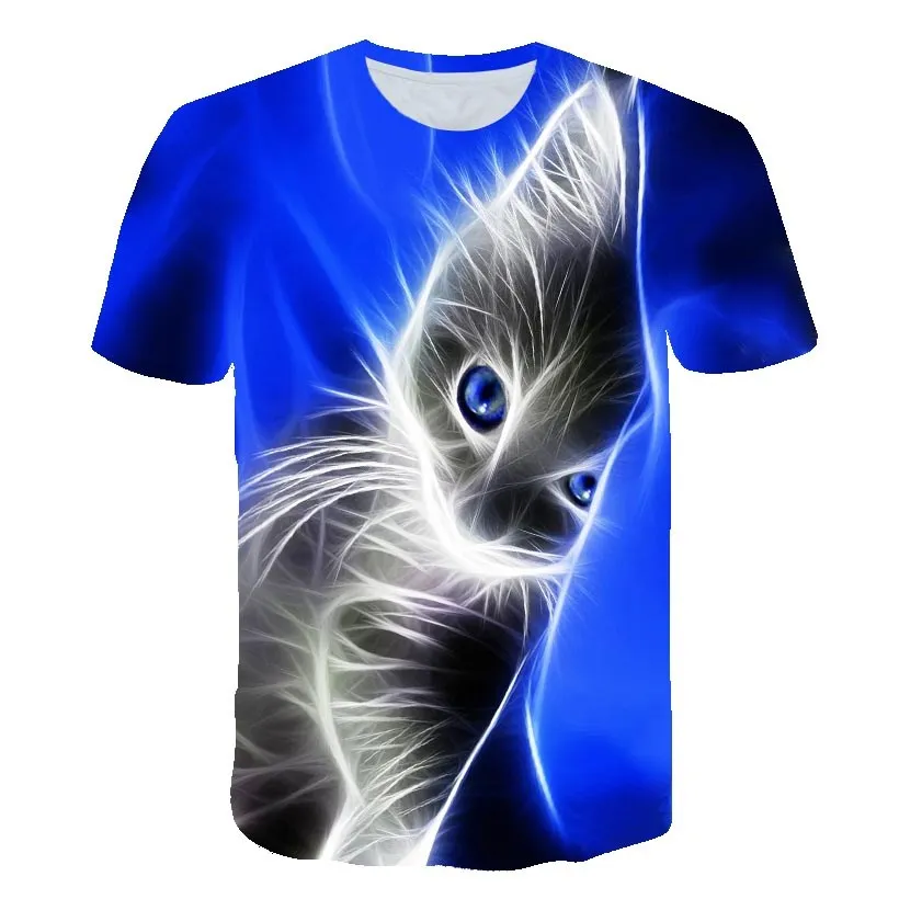 

Summer Casual Baby Clothing Animal Cat Print T-Shirt Girl Top Fun Boy Short Sleeve 2021 New O-Neck Children's Clothing 4T-14T