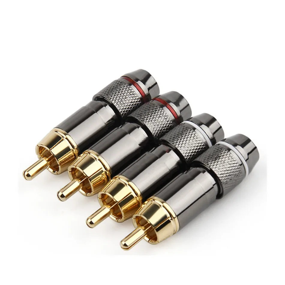 

RCA Connector Male Audio Jack Gold Plated Copper RCA Connectors Screw Soldering Locking Wire Metal Alloy 47mm x 6.2mm White Red