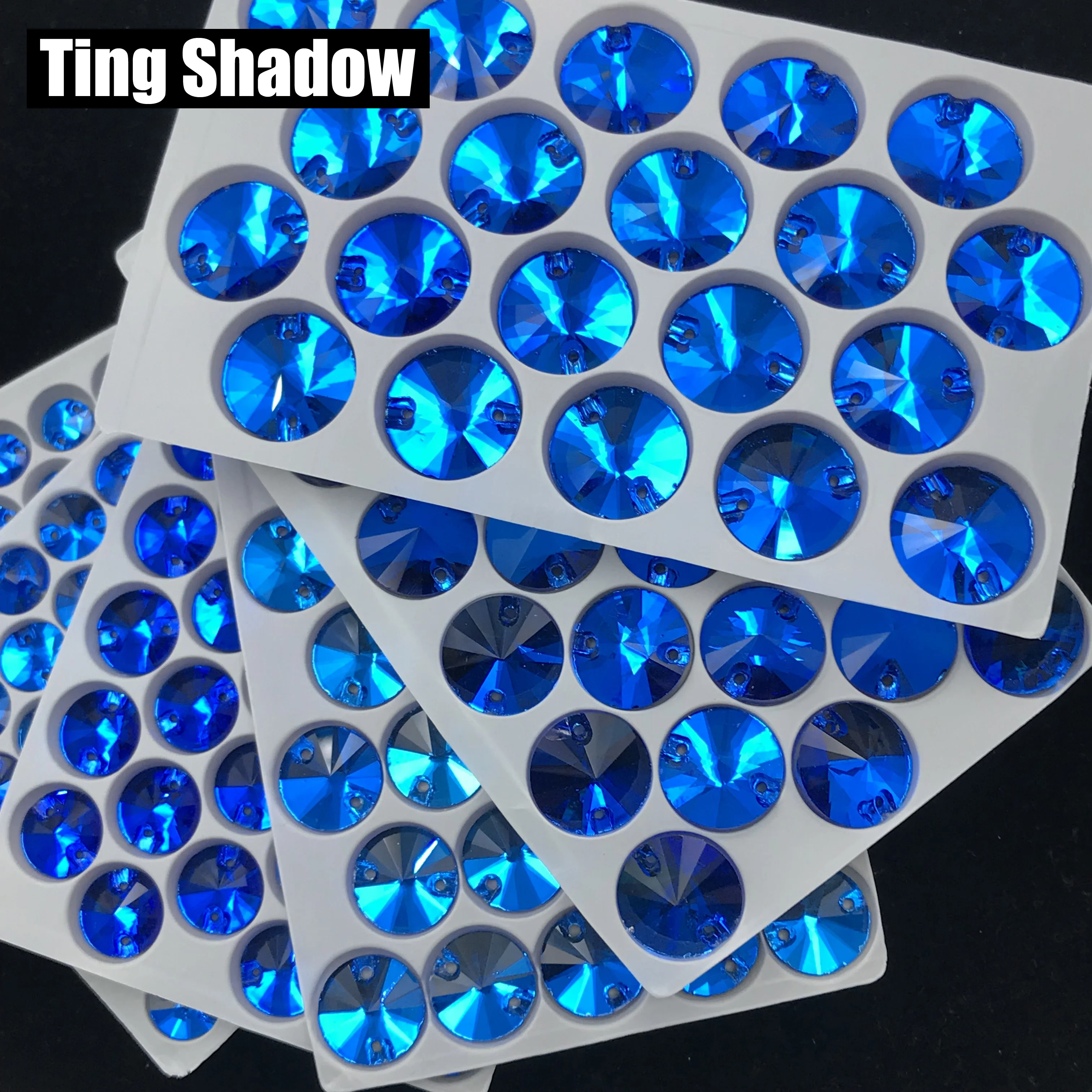 Синий круглый стеклянный кристалл пришить на страз Flatback с отверстием свадебное