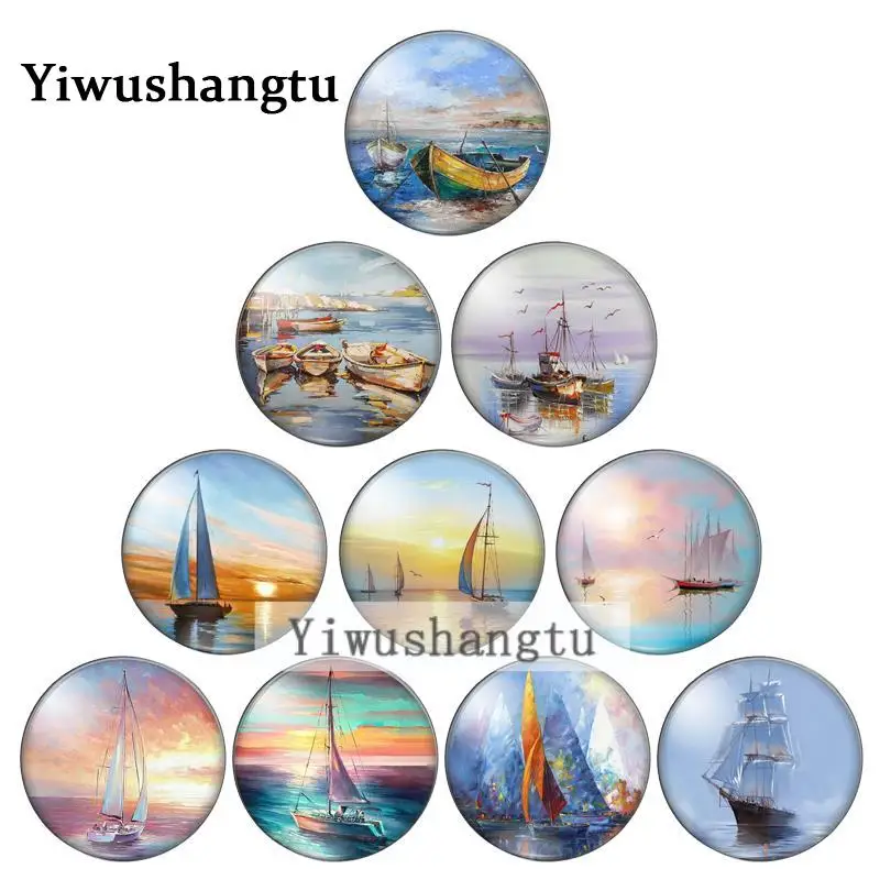 

Новая рыболовная лодка Sunrise at sea парусники 8 мм/10 мм/12 мм/круглая фотография стекло кабошон демонстрация плоская задняя сторона оборудование ...