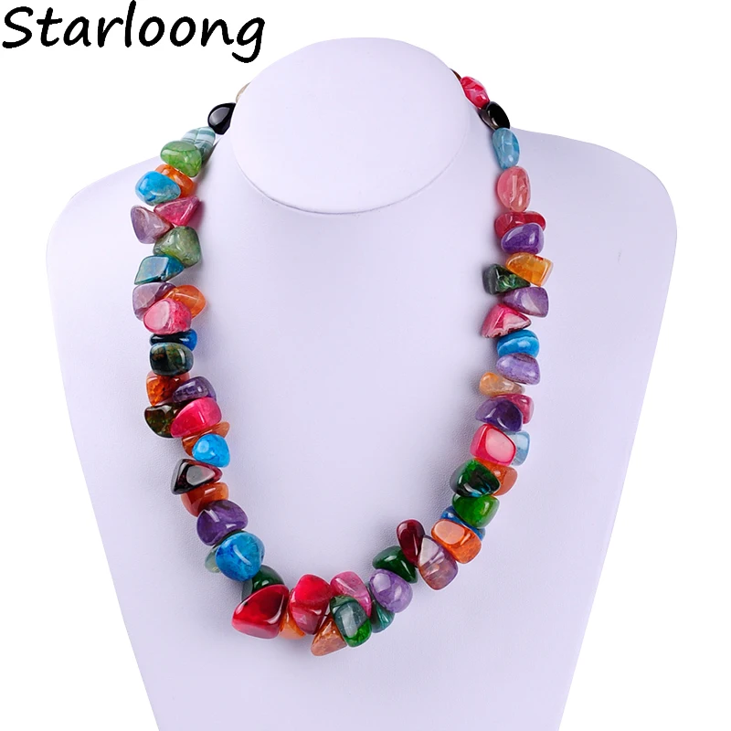 

New Fashion Irregular Triangle Shape Multi-color Natural Agata Stone Beads Semi-precious Stone Women Necklace Bijoux Cuello