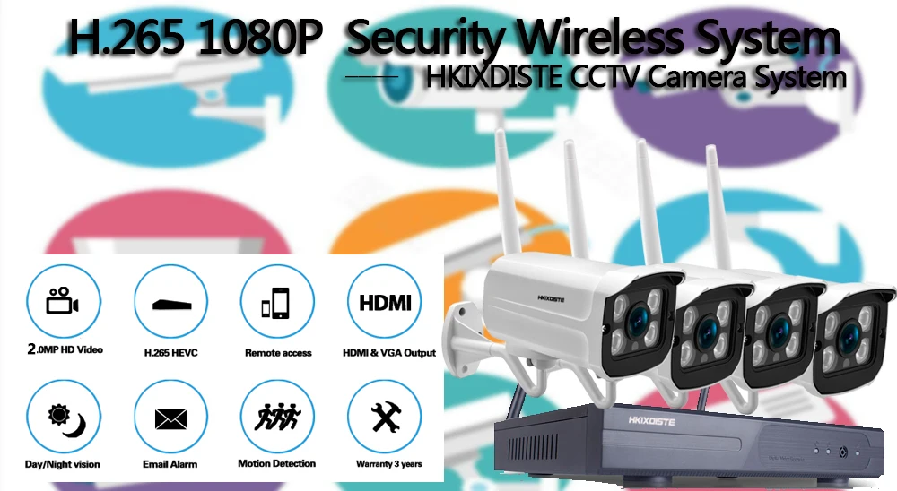 Plug And Play 4CH Беспроводной NVR комплект P2P 1080P HD Открытый ИК IP видео безопасности CCTV камера wifi система видеонаблюдения 2.0mp