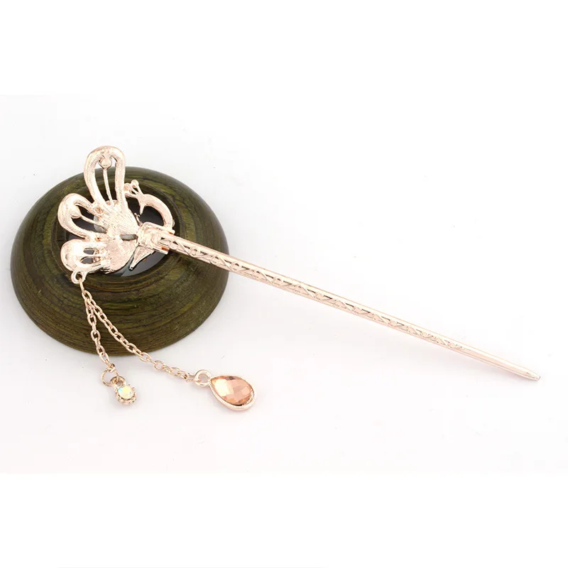 Crystal Rhinestone Peacock Hair Sticks Tassel Head Jewelry Women's Hairpins Animal Bird Fashion Accessory | Украшения и
