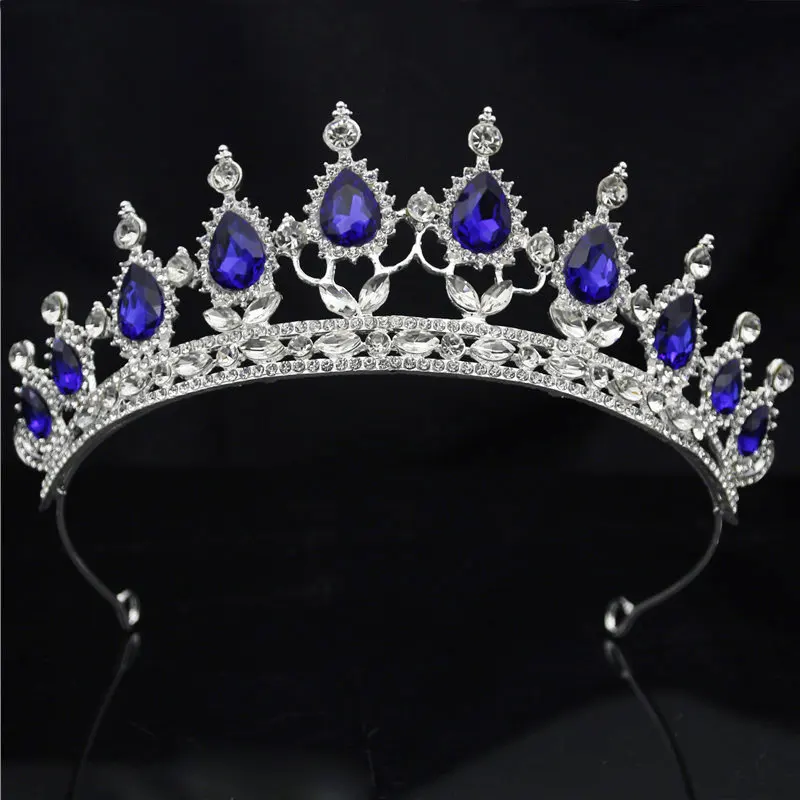 Silver Blue Винтажная диадема в стиле барокко с золотыми кристаллами, корона для королевской диадемы, свадебная корона, диадемы, ободки для невесты, свадебные украшения для волос, аксессуары - Окраска металла: Silver Blue