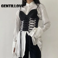 2021 new summer gothic spaghetti strap t shirt hollow out bandage backless women grunge punk aesthetic skinny sexy crop tops