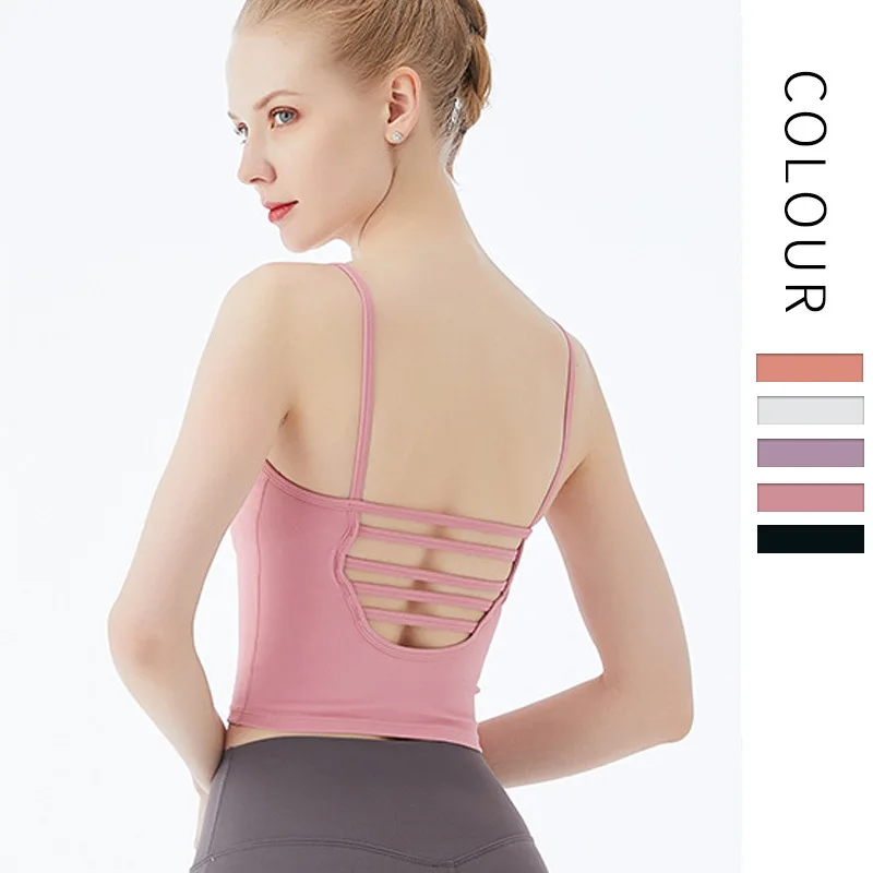 

Nylon Hollow Back Sports Underwear For Women Yoga Suit Sexy Gym Sportswear Fitness Bra Small Sling Running Quick Dry TankTop