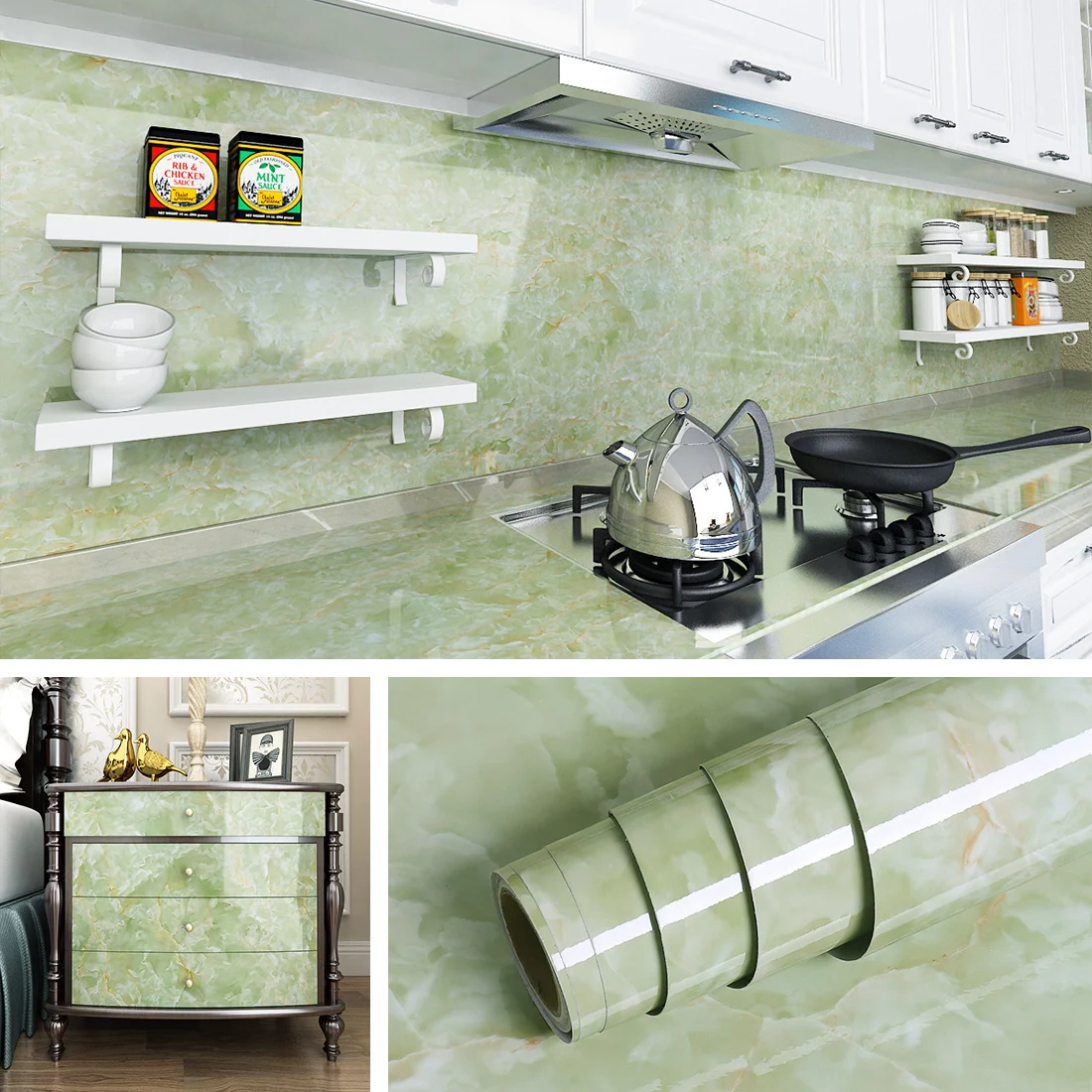 

PVC Thickened marble kitchen waterproof and oil proof Wall sticker cabinet renovation self-adhesive stove countertop Wallpapers
