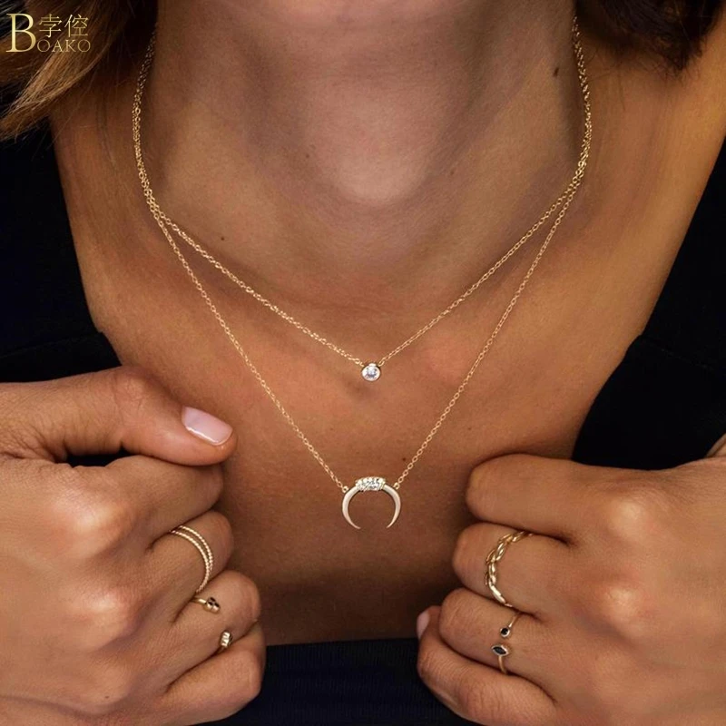 

BOAKO Ins Moon Diamond Necklace For Women 2020 Silver 925 Jewelry Necklace Charms Chains For Fine Jewelry Choker Femme #19