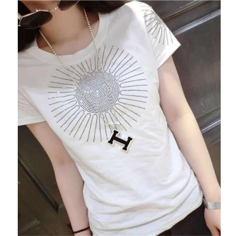 Горячая Алмаз футболки Poleras де Mujer Moda 2021 новые летние женские короткий рукав