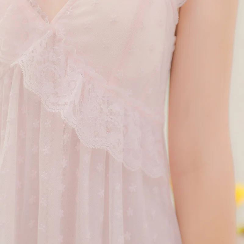 

Sexy Deep V-neck Nightgown Spaghetti Strap Nightdress Women Girl Cute Sweet Lace Modal Sleepwear Palace Princess Style Nightwear
