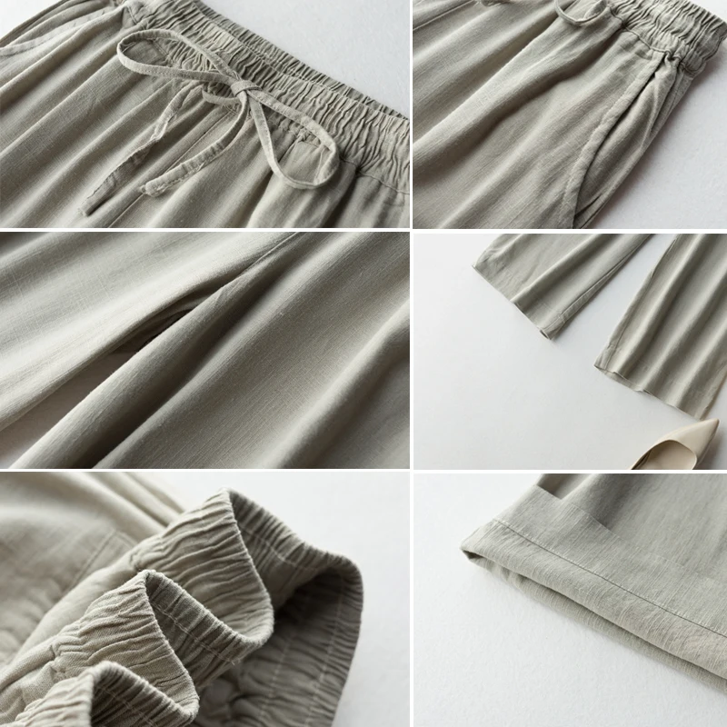

Fitaylor Summer Women Casual Cotton Linen Full Length Pants Slim High Waist Tie Up Wide Leg Pants Female Plus Size Loose Pants