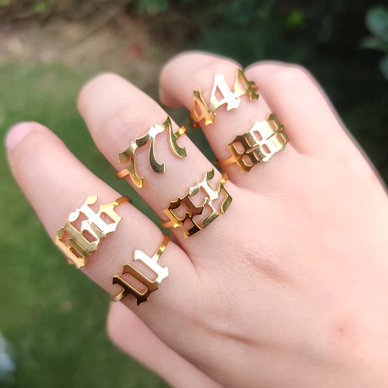 

111 222 333 444 Rings For Women 555 777 888 999 666 Stainless Steel Lucky Angel Number Ring Adjustable Minimalist Finger Jewelry