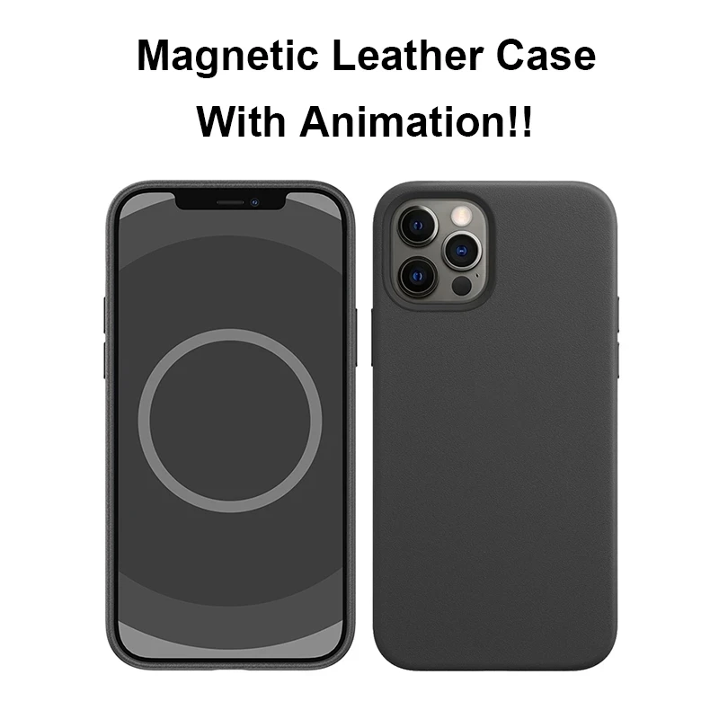 

New With BOX Animation Pop Up Window For iPhone 12 Pro Max 12Pro 12MINI Luxury Genuine Leather Magnet Charging Phone Case