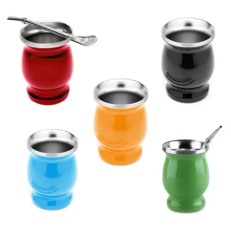 Двухстенная чайная чашка из нержавеющей стали 8 унций с ложкой многоцветная