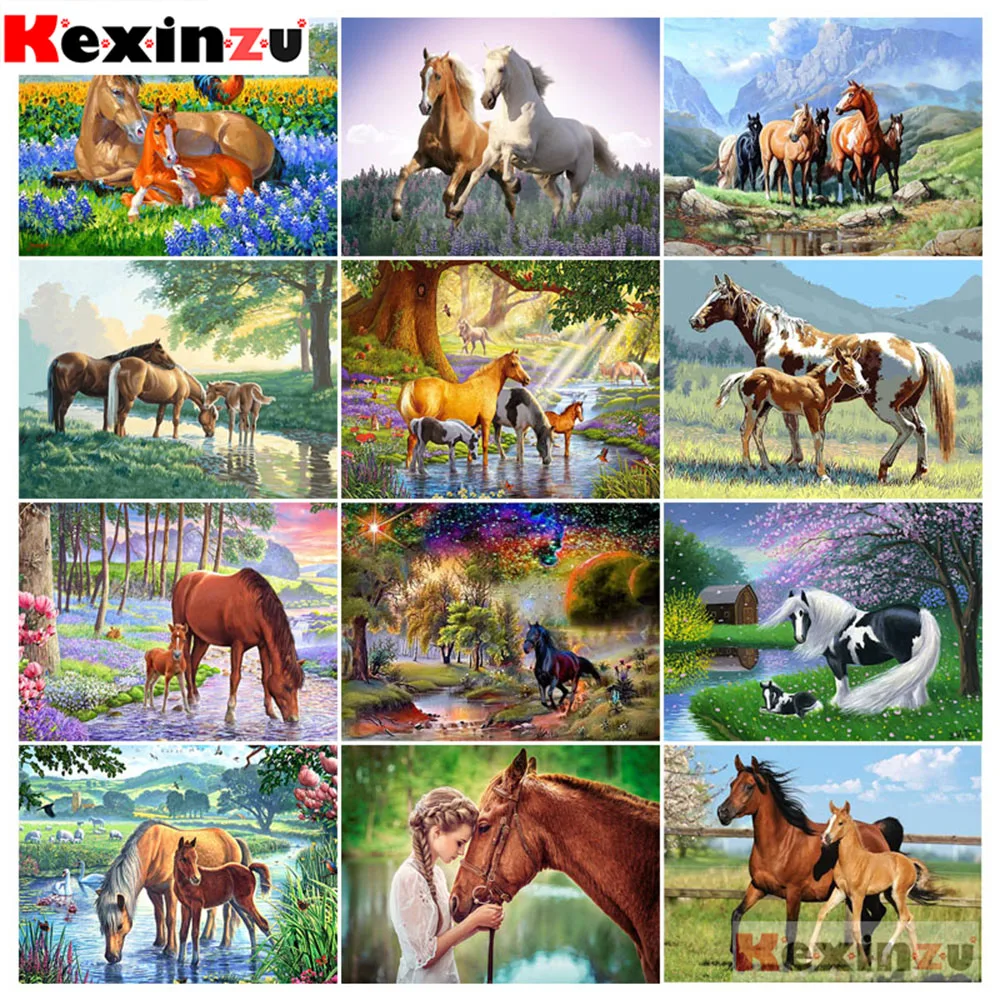 

KEXINZU 5d Diamond Painting Full Square/Round "Horse Prairie girl" Picture Of Rhinestone DIY Diamond Embroidery Home Decor AE658