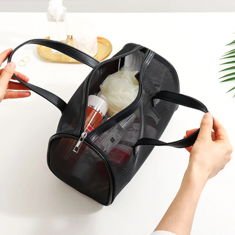 Disney Net Yarn Transparent Bag Large Capacity Handbag Mickey Cosmetic Black Bag Portable Travel Storage Toilet Bag