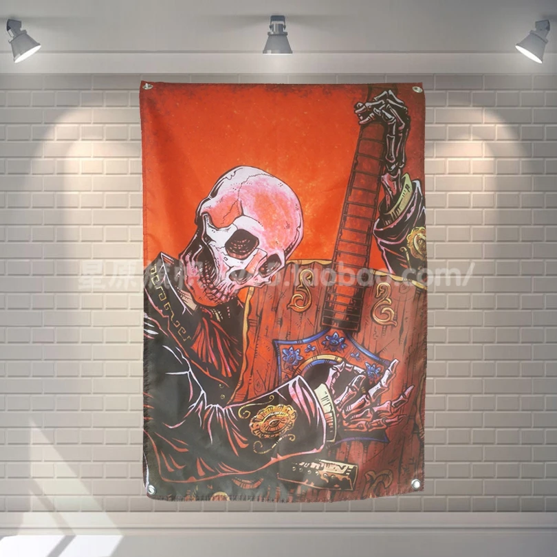 

Гитара с черепом большой музыкальный фестиваль фоновое украшение для вечеринки плакат баннер подвесная картина тканевое искусство 56x36 дюй...