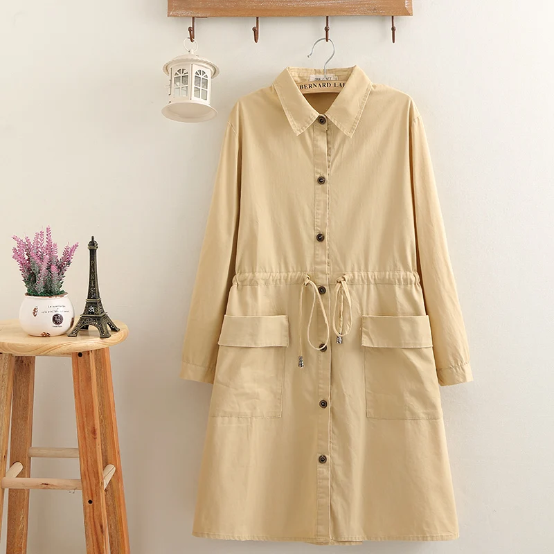 Женский Длинный Тренч свободного покроя однотонная тонкая ветровка из хлопка