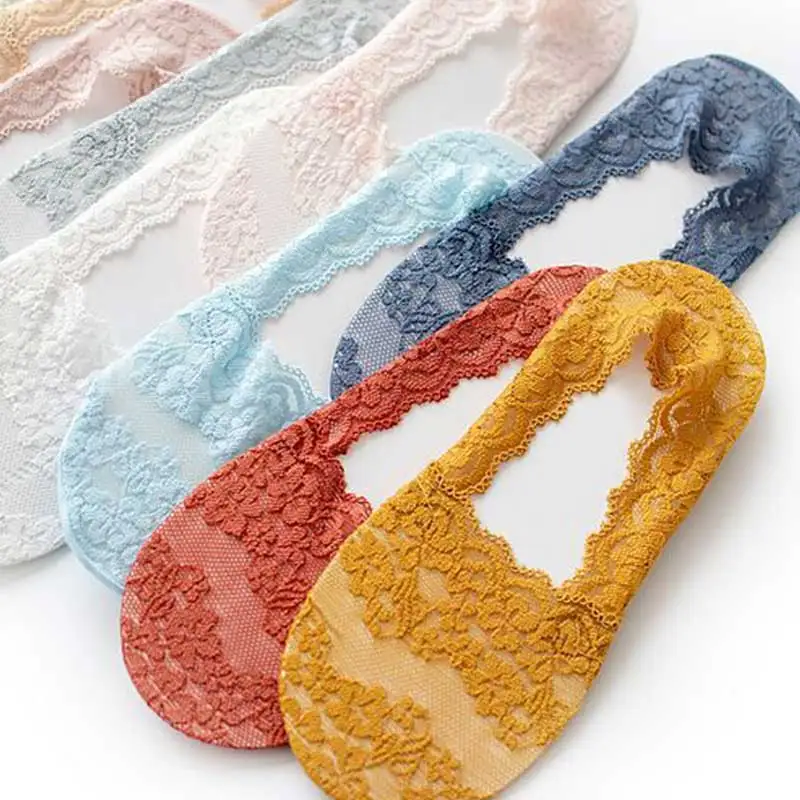 

1 Pair Short Socks Fashion Invisible Seamless Low Cut Foot Socks Breathable Women Lace Slipper Ankle Socks Cotton Boat Socks