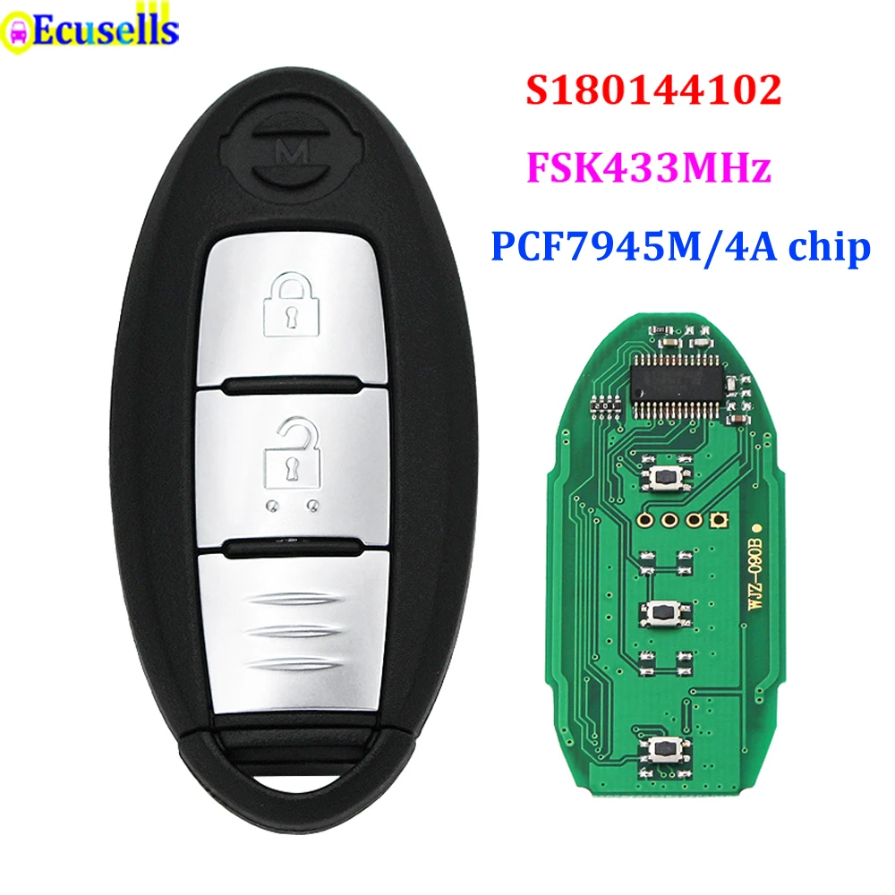 Бесключевой 2 кнопочный смарт ключ дистанционного управления FSK 434 МГц PCF7945M/4A Hitag
