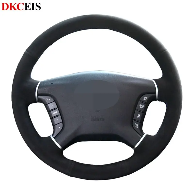 DIY сшитый вручную черный мягкий замшевый чехол рулевого колеса автомобиля для