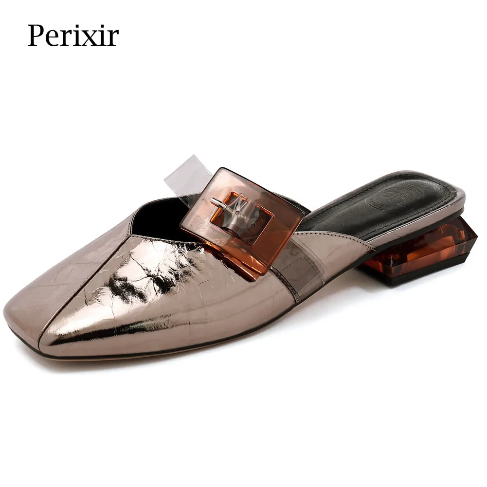 Женские мюли Perixir туфли-лодочки с большой пряжкой небольшой квадратный мыс на