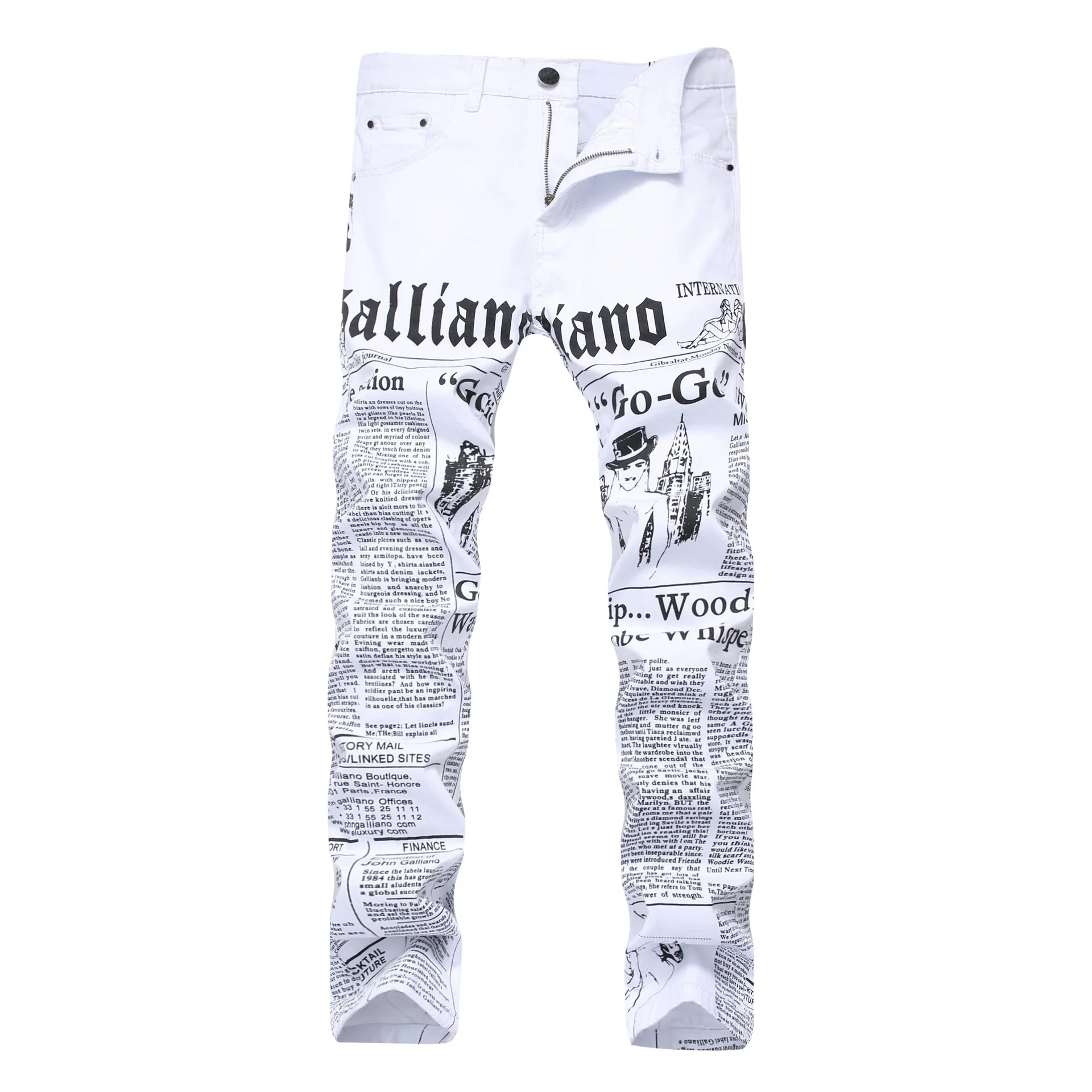 

Men's Jeans European and American White Lettered Printed Pants Youth Stretch Casual Jeans Men Fashion Jeans men fashion