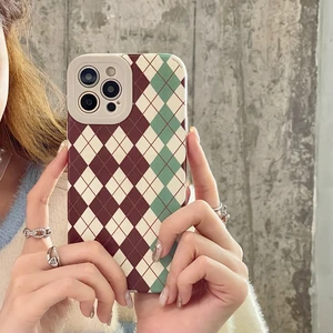 art retro autumn winter grid plaid korea phone case for iphone 12 11 pro max x xs max xr 7 8 puls cases cute soft leather cover free global shipping