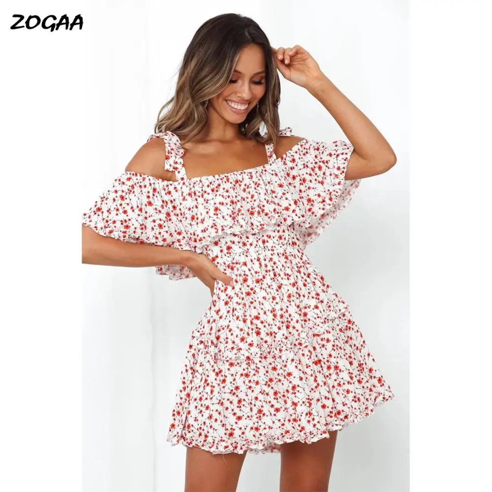 ZOGAA 2020 Летние Повседневные платья пляжный отдых мини юбка лямки с печатным
