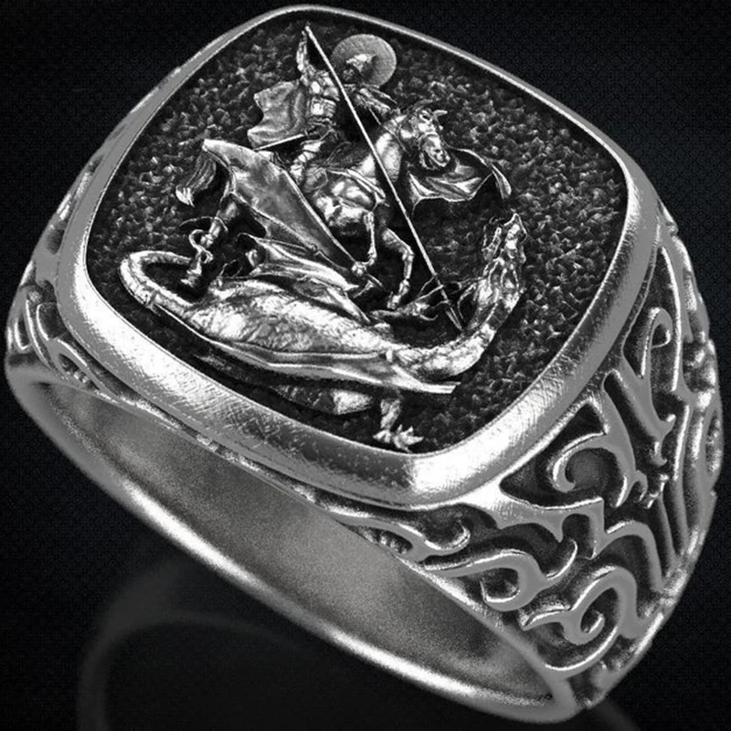 Винтажное кольцо в стиле панк воин дракон мужское ювелирное изделие военный