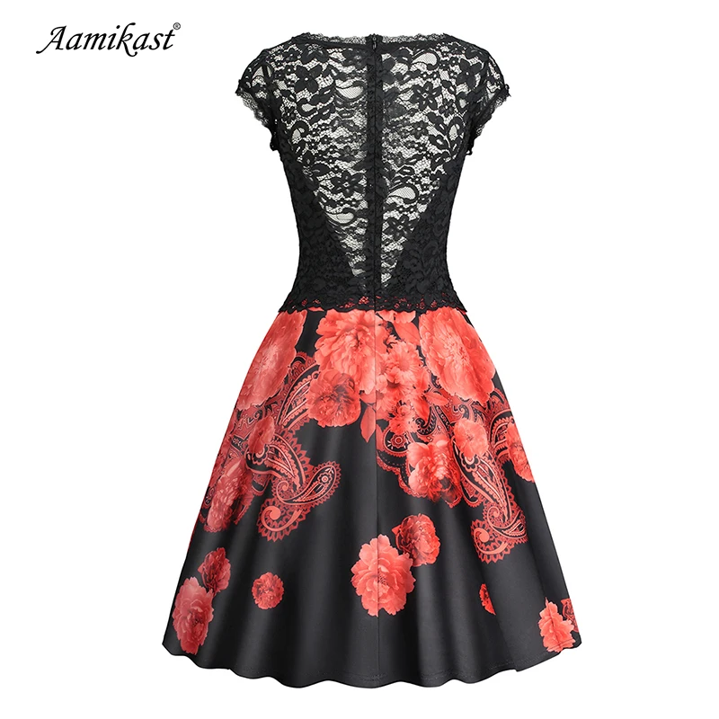 Женское винтажное платье с цветочным принтом черное кружевное приталенное