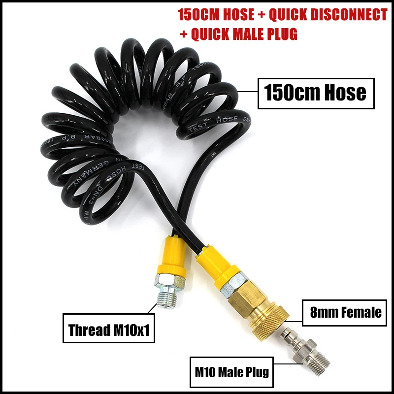 

PCP Pneumatics Nylon Durable Air Hose Air Filling Pump High Pressure Remote Hose M10x1 Male Thread 150cm Long