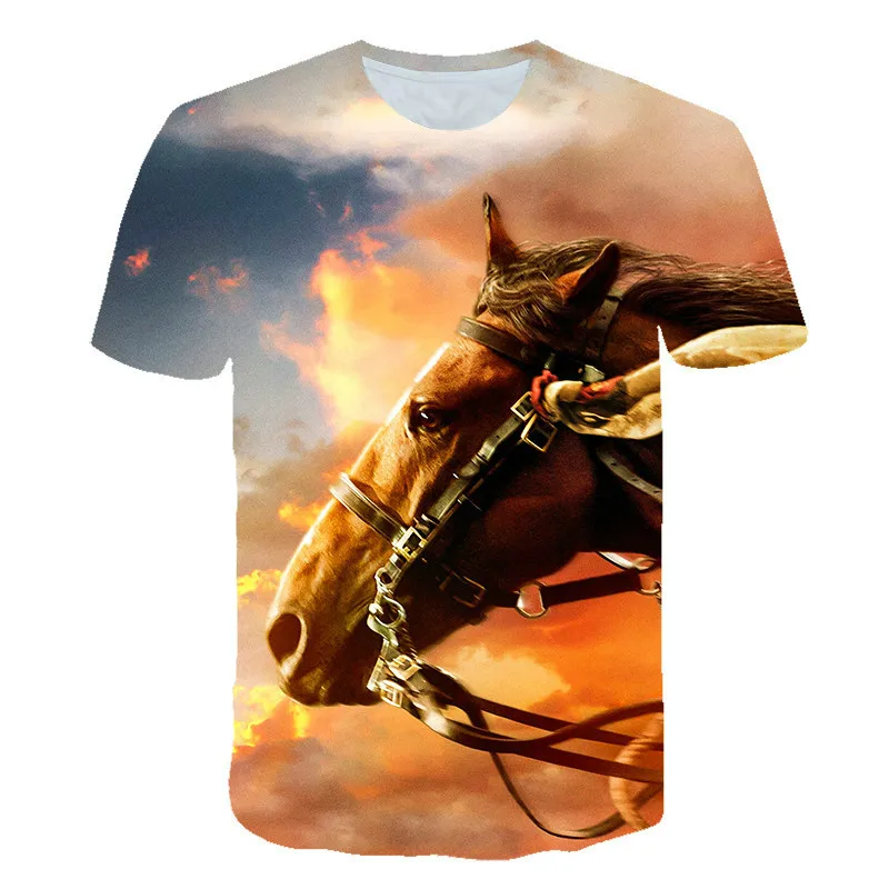 

Boys and Girls Summer Short Sleeve T-Shirt animal horse design 4t-14t children's cartoon T-shirt cartoon casual T-shirt clothing