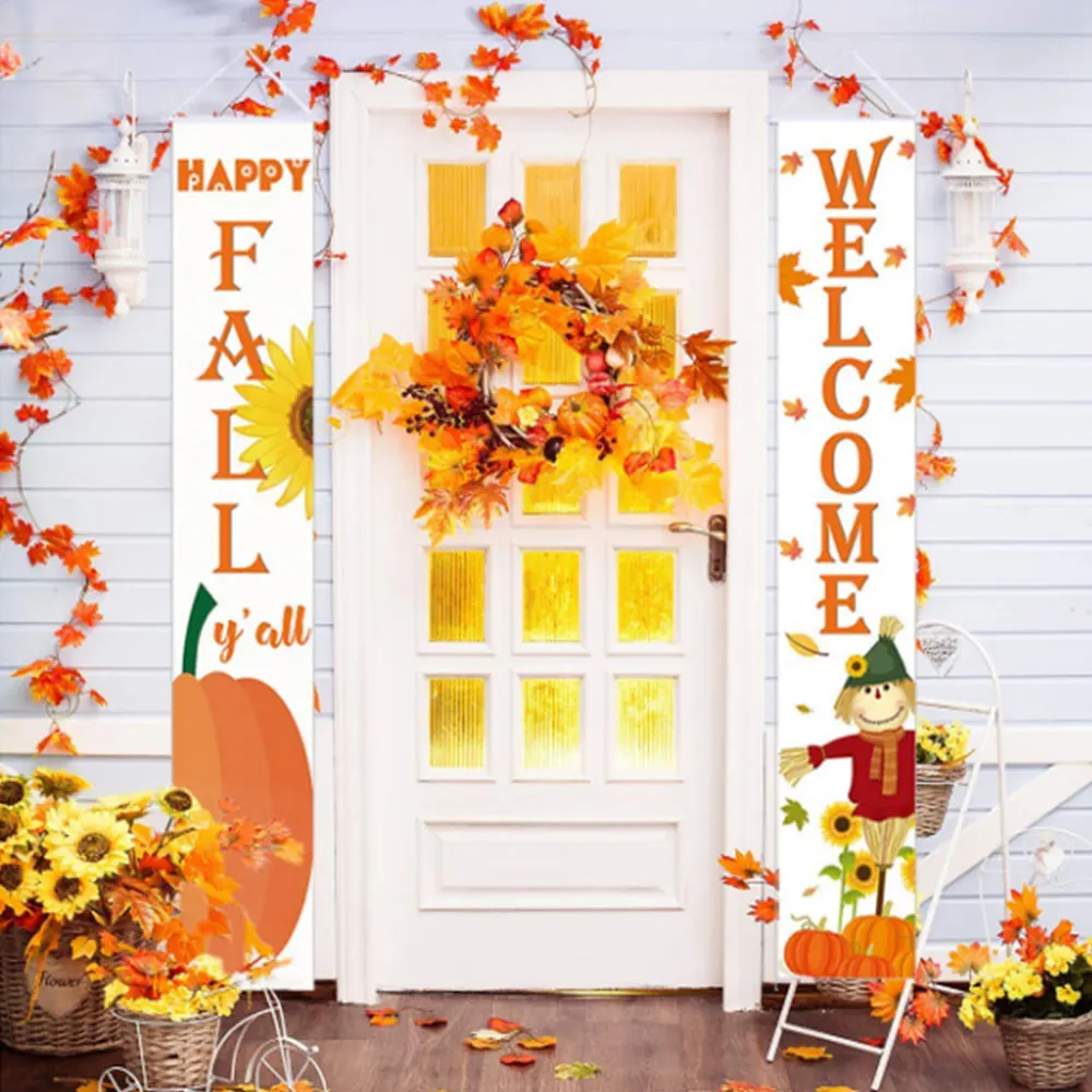 Благодарный баннер флаг благодарения крыльцо знак фон Тыква Кленовые Листья