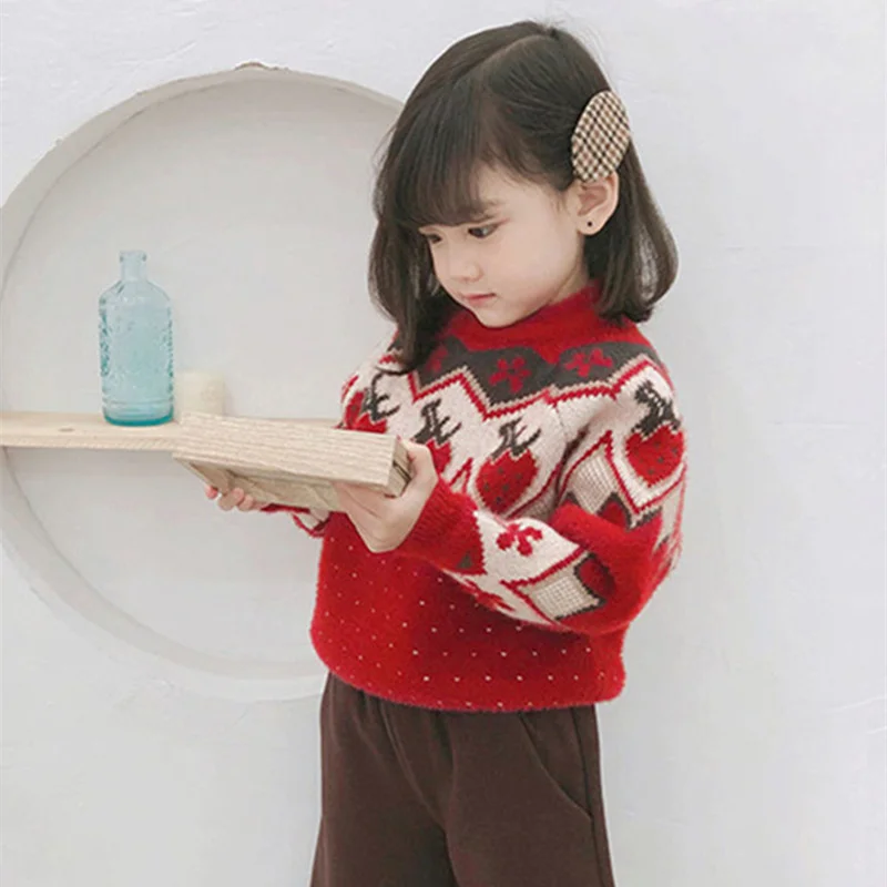

Girls Boys Sweater Kids Coat Outwear 2022 Printed Plus Velvet Thicken Warm Winter Autumn Knitting Wool Cotton Pullover Kids Baby