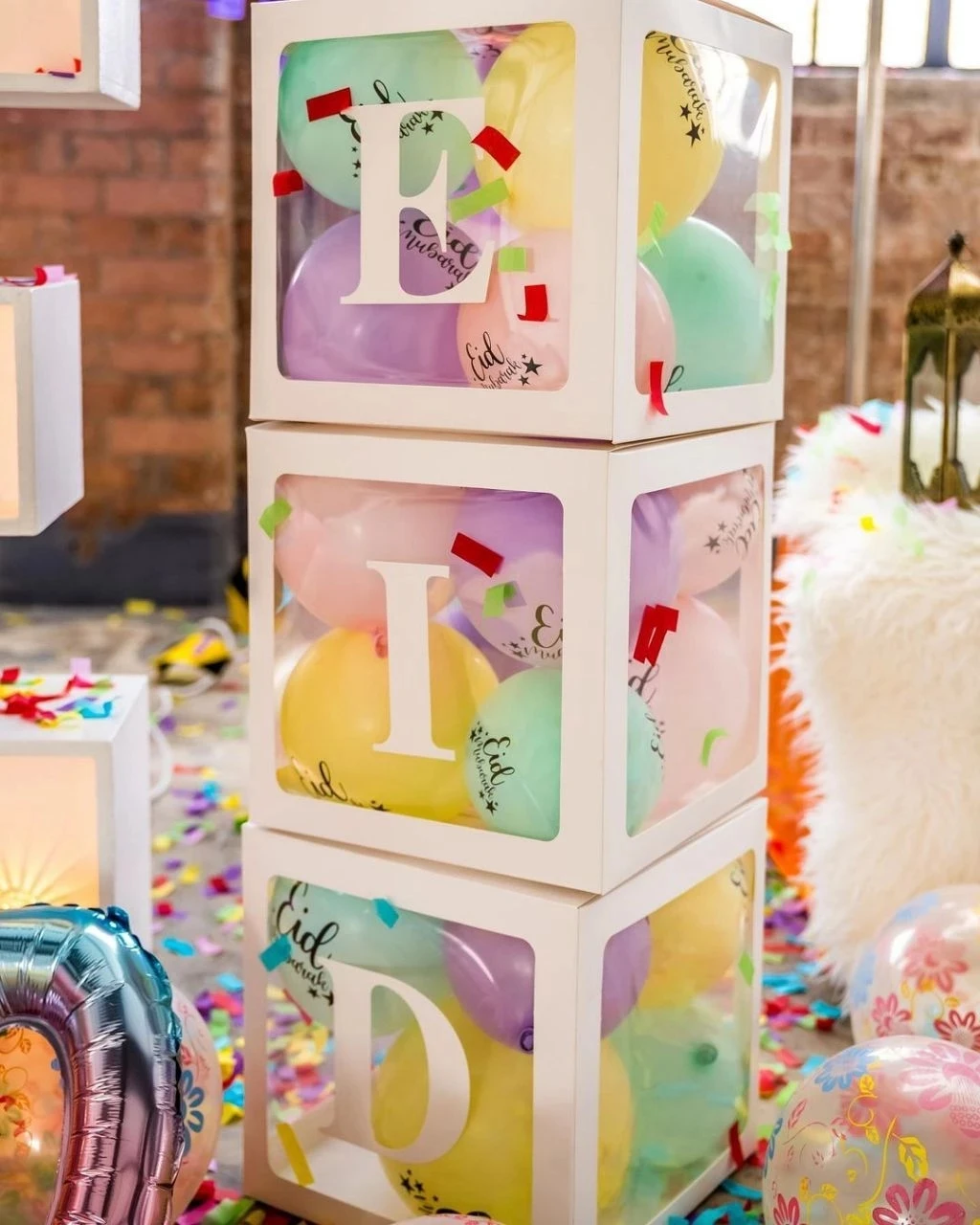 Caja de Globos de Oro rosa EID Mubarak con letras EID, decoraci&oacute;n de Ramad&aacute;n Kareem para el hogar, musulm&aacute;n, al-fitr Eid, fiesta, 3 piezas-5