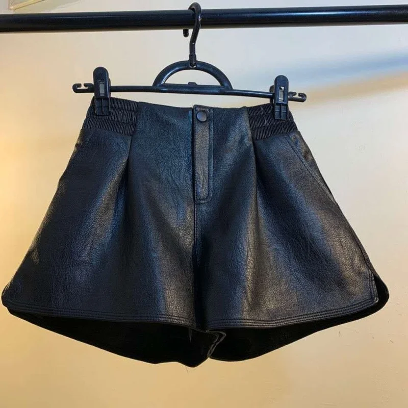 

Шорты женские из искусственной кожи с завышенной талией, модные короткие штаны с широкими штанинами, Y48