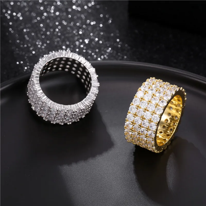 

Hip Hop Mens Ring Zircon Gold Rhinestone Iced Out Round Rock Fashion Ring Women Classic Gift Luxury Wedding Jewelry