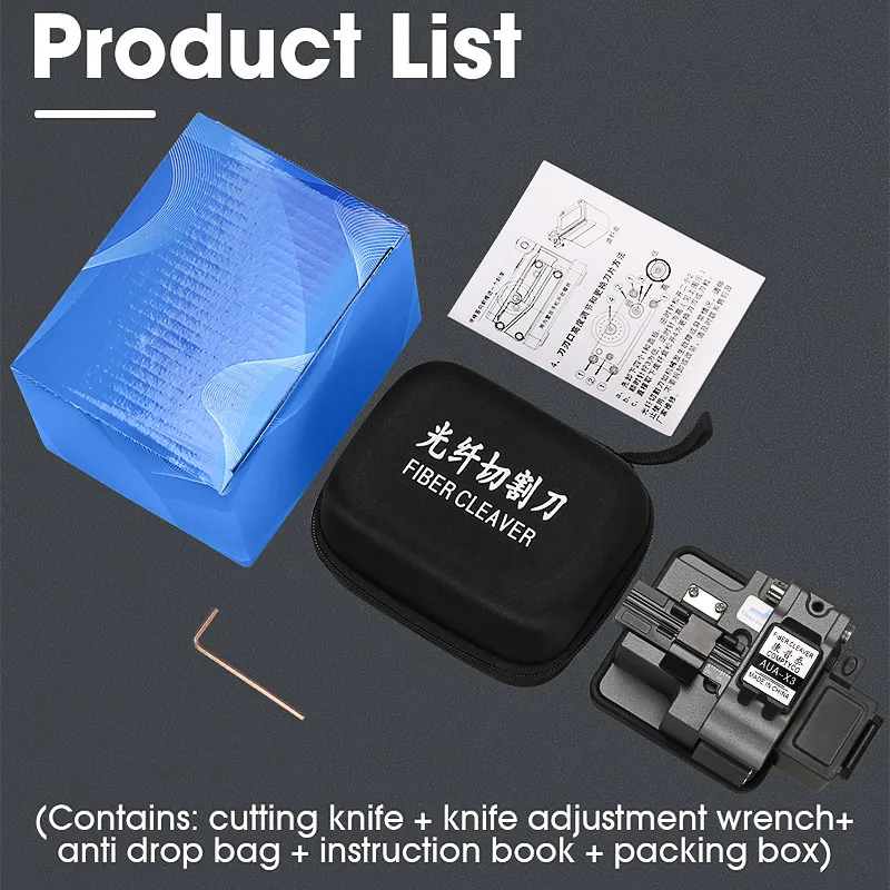 

High Precision Fiber Cleaver AUA-X3 FTTH Cable Fiber Optic Cutting Knife Tools Cutter Three-in-One Clamp Slot 24 Surface Blade