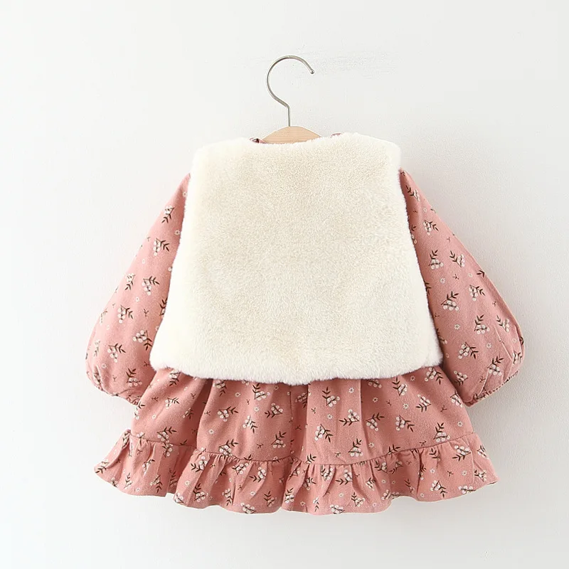 Бархатное платье с жилетом и цветочным рисунком для девочек детская одежда