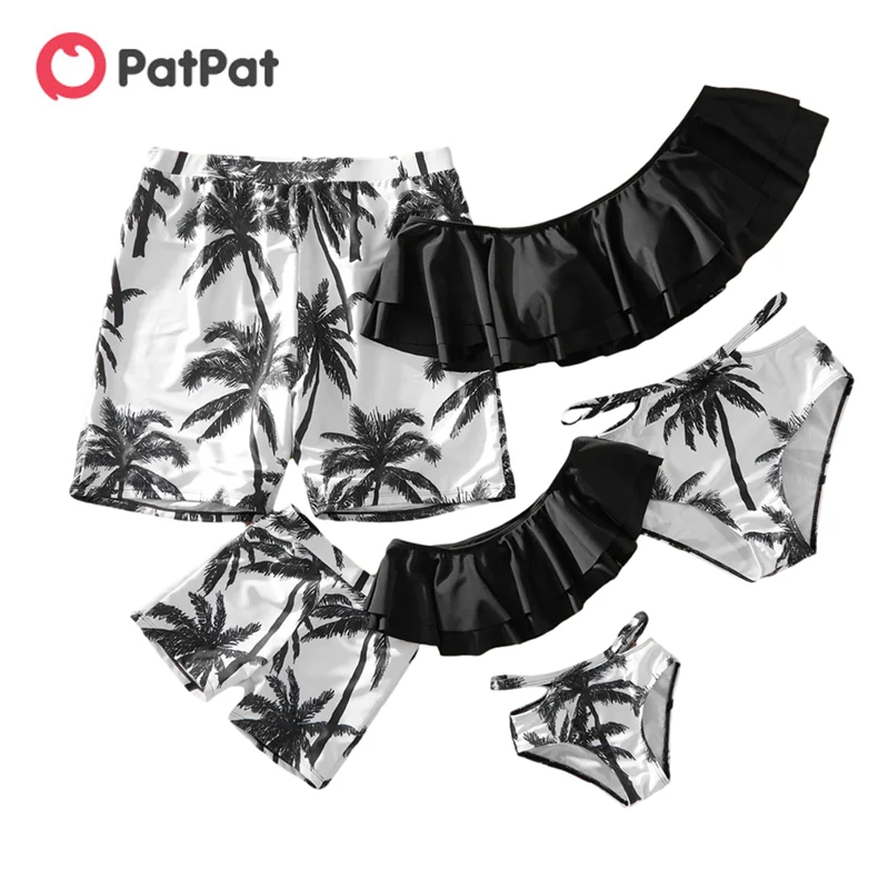 

Летняя семейная одежда PatPat с открытыми плечами, оборками, кокосовым деревом