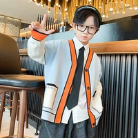 autumn 2021 big boys knitted sweaters fashion teenage single breasted cardigans coat children knit striped tops clothes 8 to 12y